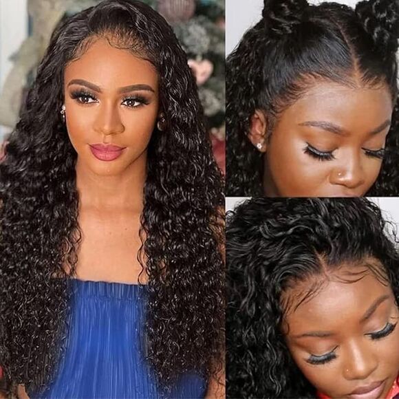 Lace Front Deep Wave 100% Human Hair Wig Deep Curly Lace Frontal Wigs 180% Densi - Picture 1 of 5